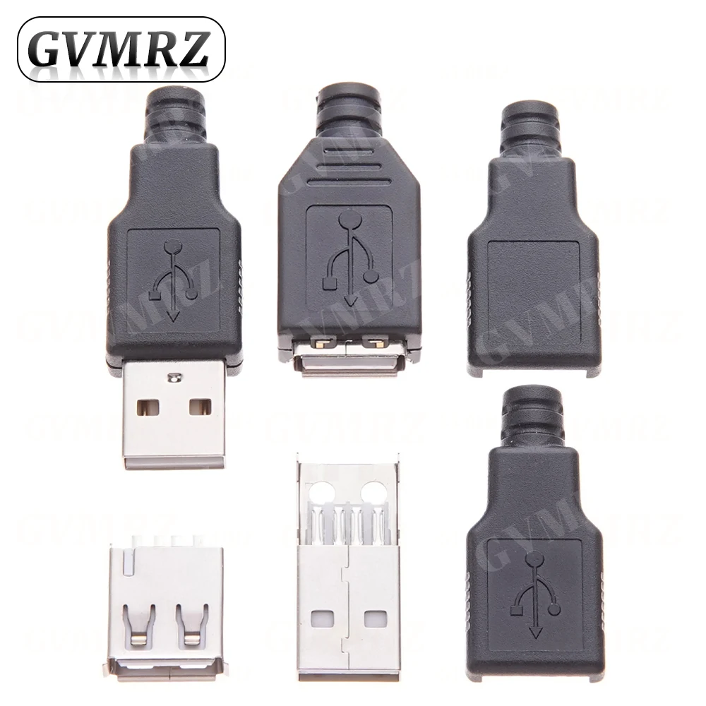 10PCS Typ A Männlich Weiblich USB 4 Pin Stecker Buchse Stecker Mit Schwarz Kunststoff Abdeckung Typ-A DIY Kits Image
