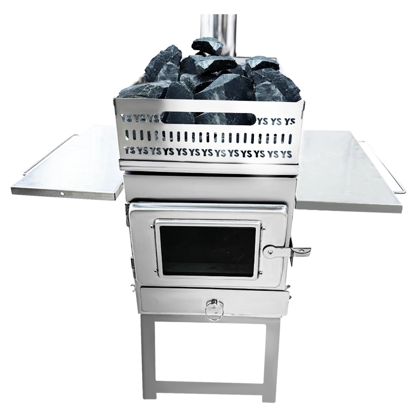 Kompakter, faltbarer Saunaofen für den Außenbereich für Zelte | Feuerheizung aus Holz mit doppeltem Verwendungszweck und Kaminrohr für Camping-Sauna-Heizung Image