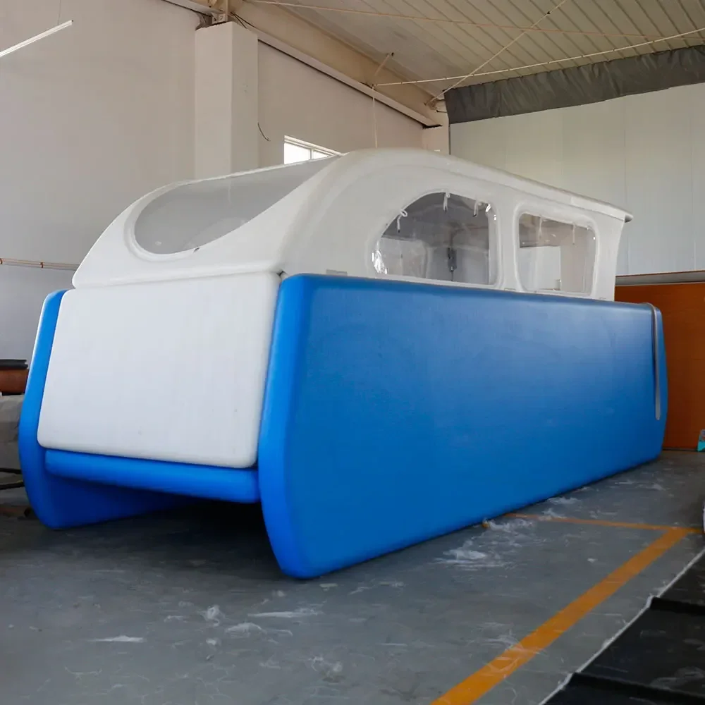 Aufblasbares Wasserkatamaran-Boot für 6–8 Personen, Party-Hausboot, schwimmendes Dock-Insel, Hovercraft Image