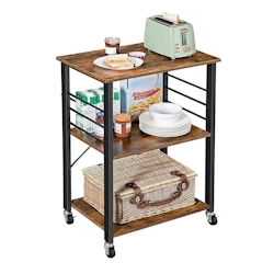 Relaxdays Küchenwagen, 3 Ebenen, mit 6 Haken, Metall, Rollwagen Küche, Haushalt & Büro, HBT: 89x60x40 cm, braun-schwarz