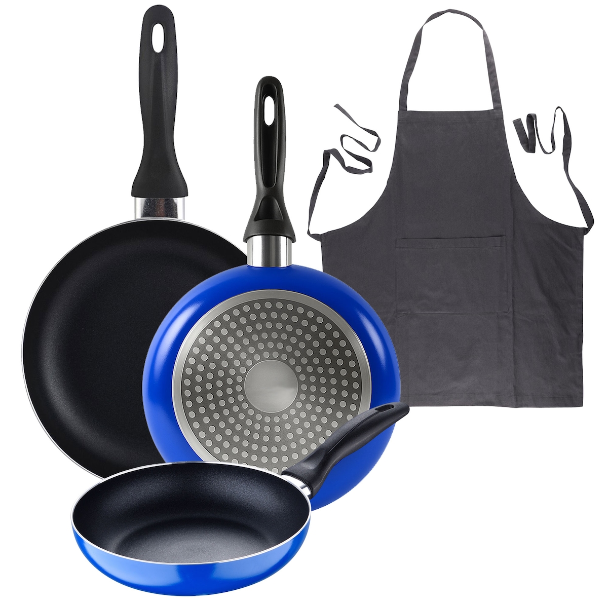 BERGNER - Set aus 3 Pfannen Ø16/20/24cm gepresstes Aluminium, geeignet für Induktion Blue Navy Paradise Küchenschürze Dunkelgrau 100%Baumwolle 75x80cm Image