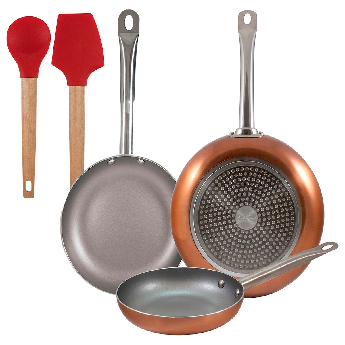 BERGNER - Set aus 3 gepressten Aluminium-Pfannen Ø18/Ø22/Ø26 cm, geeignet für Induktion Optimum Plus 2-teiliges Küchenutensilien-Set EXCALIBUR Image
