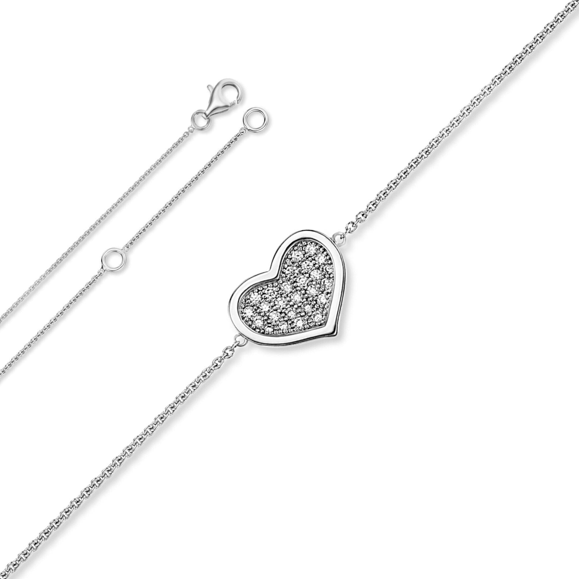 Silberkette ONE ELEMENT "Zirkonia Herz Halskette aus 925 Silber 45 cm", silber, Halsketten, Damen, Silber 925 (Sterlingsilber), Silberkette, Ein Geschenk von Herzen – zart, elegant & voller Symbolik