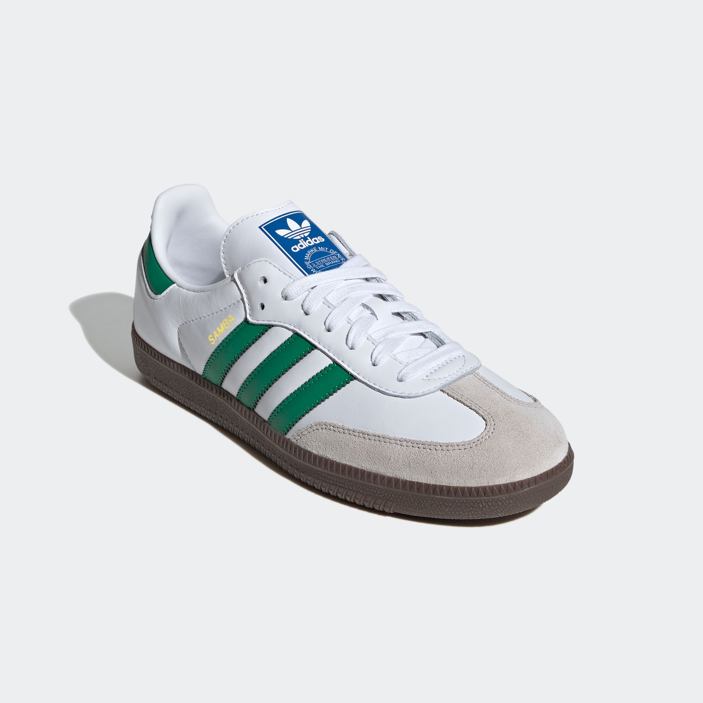 Sneaker ADIDAS ORIGINALS "SAMBA OG", Gr. 46, ftwwht, grün, supcol, Leder, Synthetik, Schuhe Sneaker