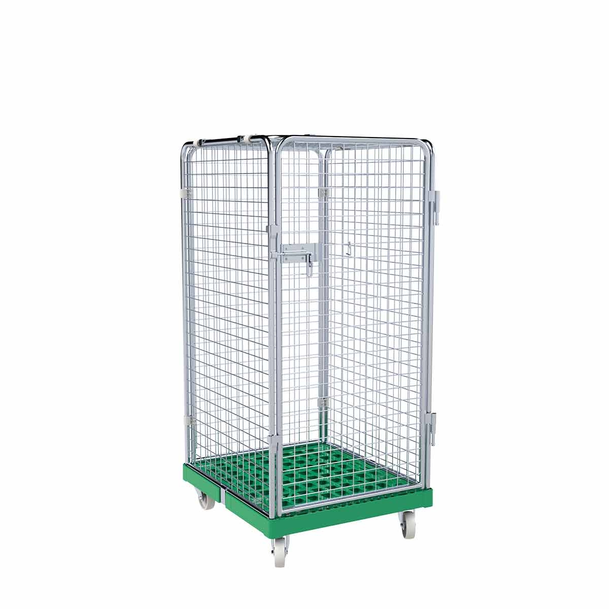 Oswald Transportgeräte Rollbehälter mittel, 5-seitig, Diebstahlschutz, Rollplatte aus Kunststoff, 724 x 815 x 1.550 mm, 500 kg, Nutzhöhe 1.325 mm, Verkehrsgrün Image