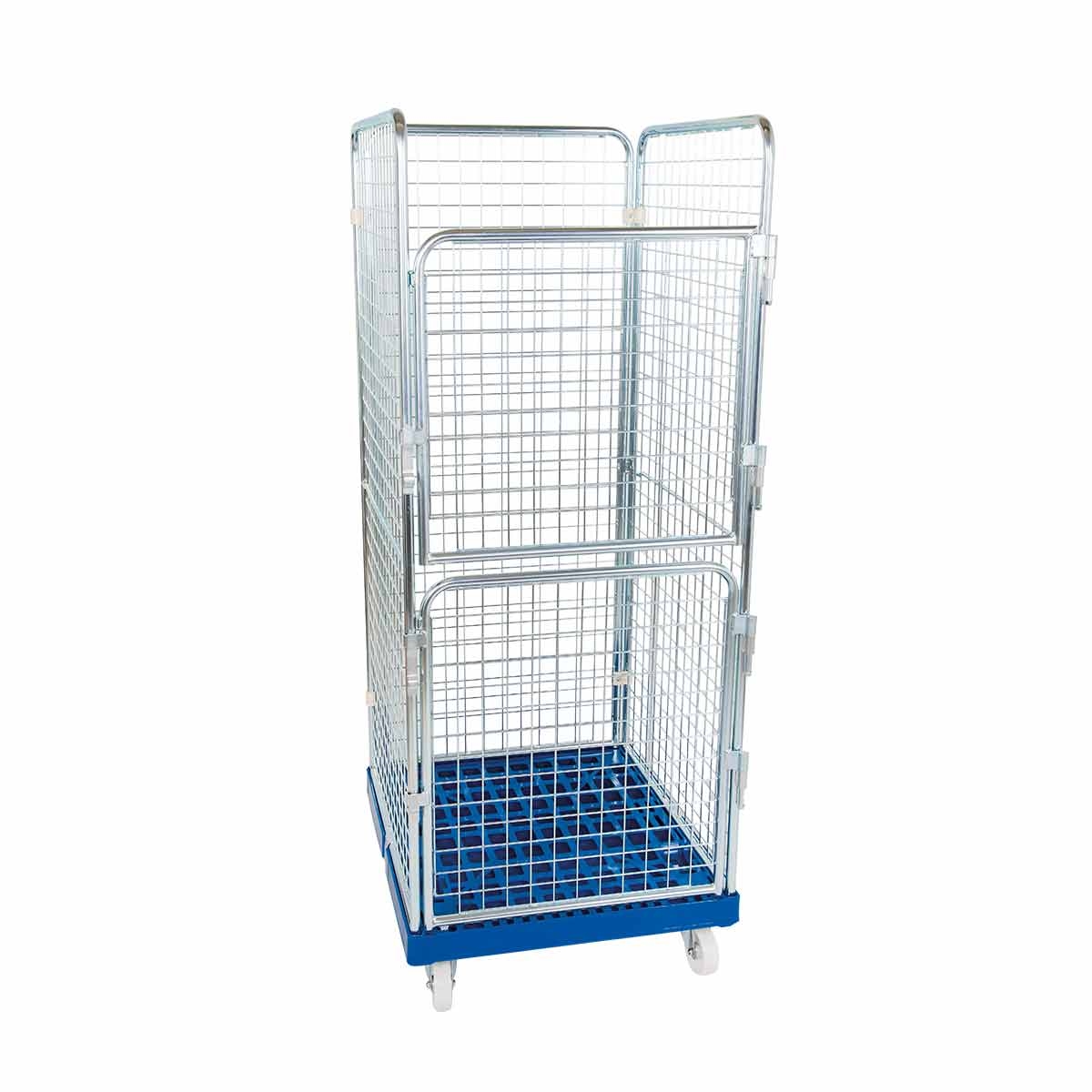 Oswald Transportgeräte Sammelrollbehälter, 4-seitig, Nutzhöhe 1.585 mm, Rollplatte aus Kunststoff, 724 x 815 x 1.800 mm, 500 kg, Enzianblau Image