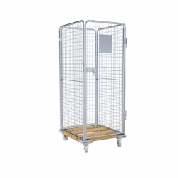 Oswald Transportgeräte Rollbehälter hoch, 4-seitig, Diebstahlschutz, Nutzhöhe 1.585 mm, Rollplatte aus Holz, 724 x 815 x 1.800 mm, 500 kg Image