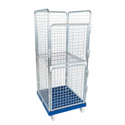 Oswald Transportgeräte Sammelrollbehälter mit Zwischenboden, 4-seitig, Nutzhöhe 1.585 mm, Rollplatte geschlossen aus Kunststoff, 724 x 815 x 1.800 mm, 500 kg, Hygiene Grau Image