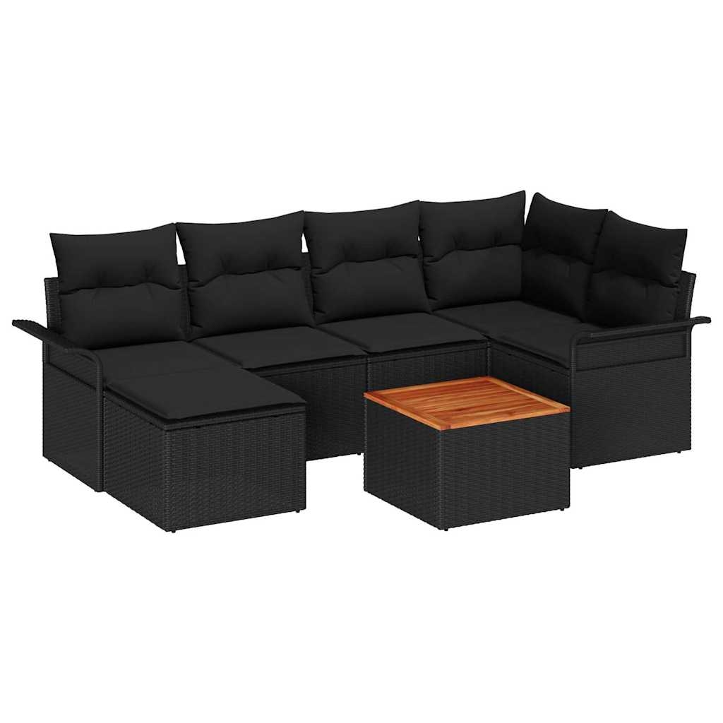vidaXL Garten-Sofa-Set mit Kissen mit Speicher 7 pcs Schwarz Image
