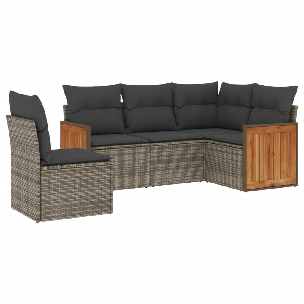vidaXL 5-tlg. Garten-Sofagarnitur mit Kissen Grau Poly Rattan Image