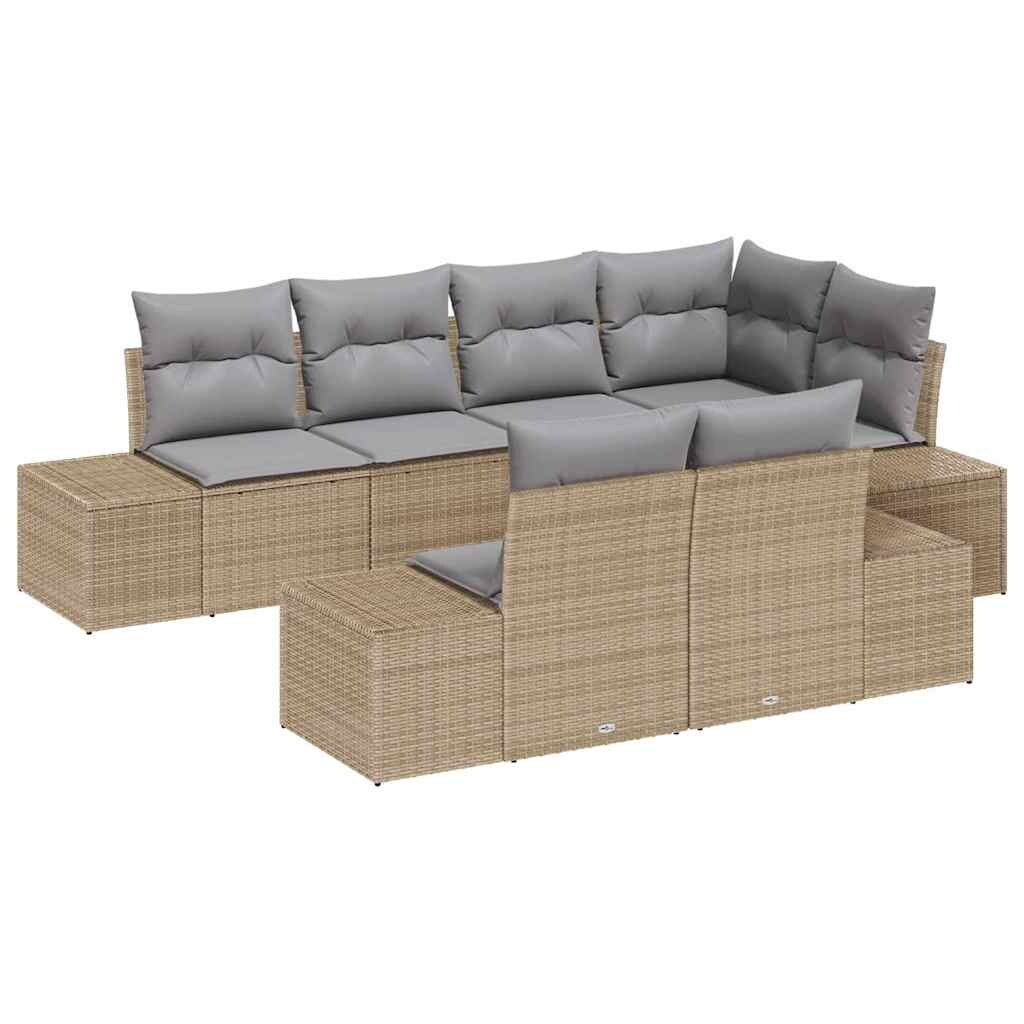 vidaXL Garten-Sofa-Set mit Kissen 7 pcs Beige und Hellgrau Image