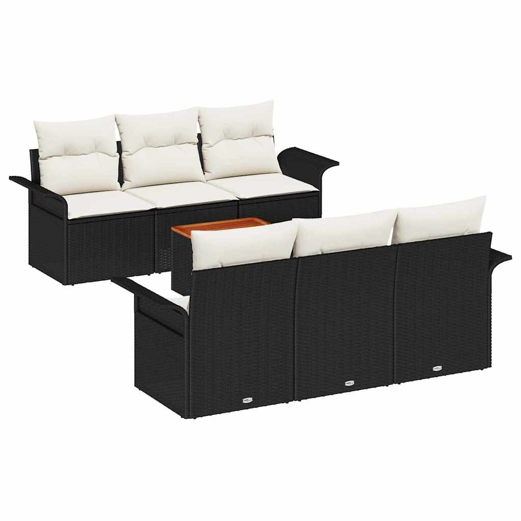 vidaXL Garten-Sofa-Set mit Kissen mit Speicher 7 pcs Schwarz und Creme Image