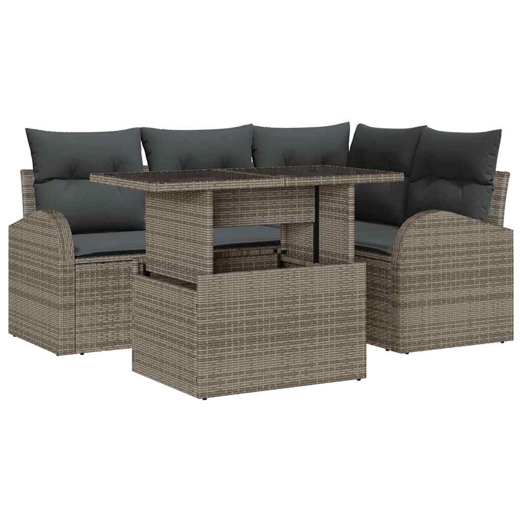 vidaXL Garten-Sofa-Set mit Kissen 5 pcs Grau Poly Rattan Image