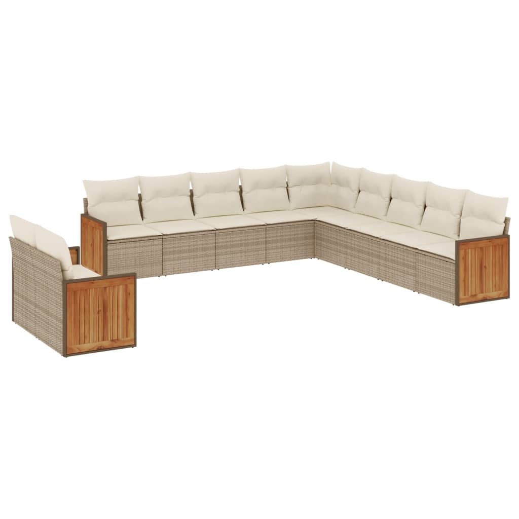vidaXL 11-tlg. Garten-Sofagarnitur mit Kissen Beige Poly Rattan Image