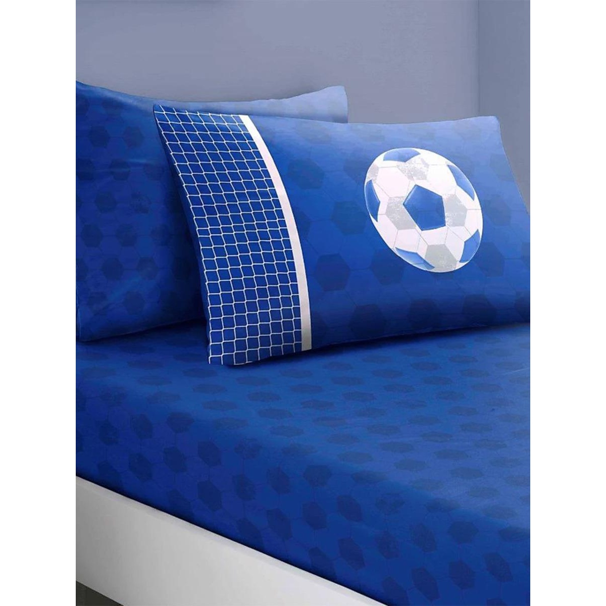 Floso - Spannbetttuch-Set, Fußball (Blau/Weiß) Image