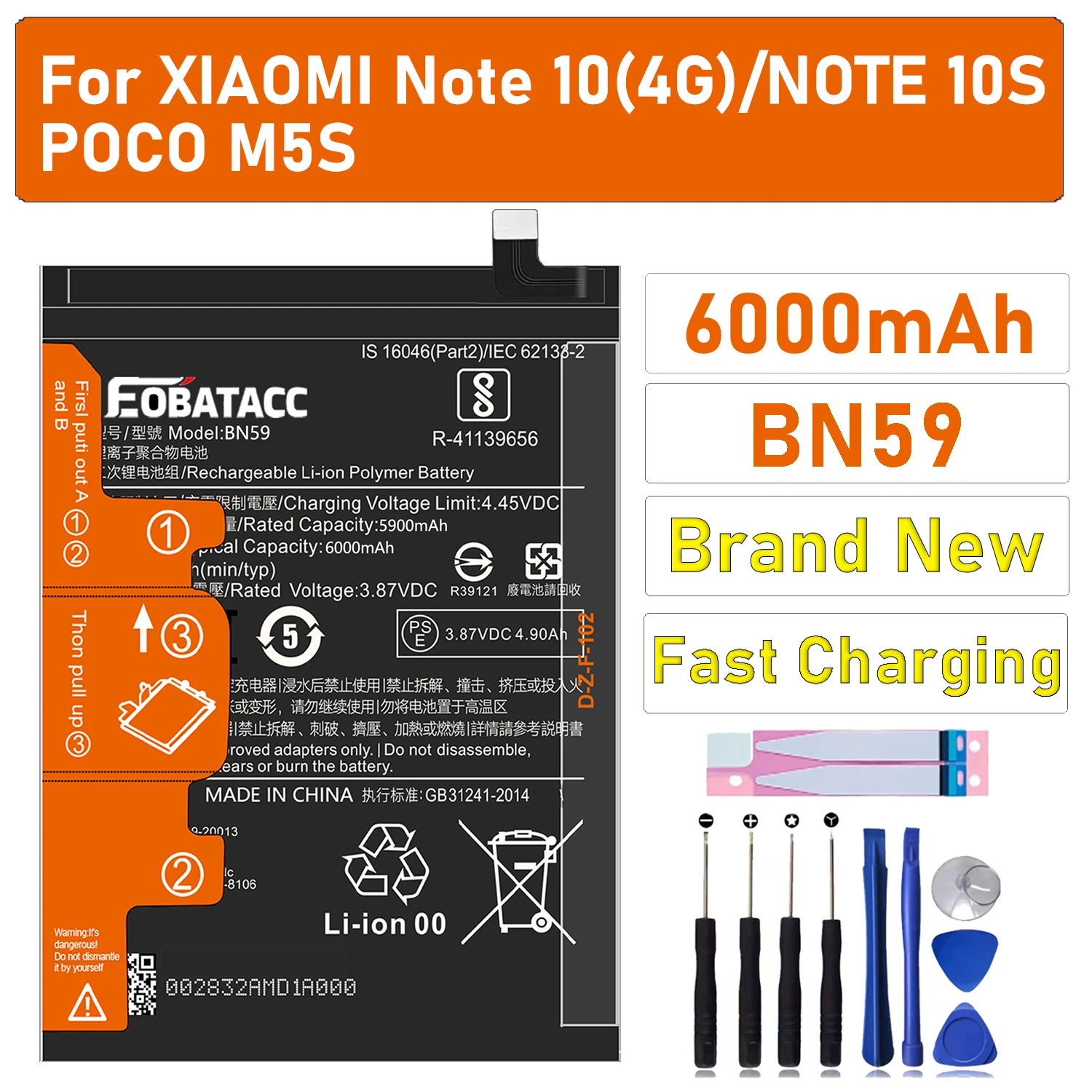 2026 JAHRE EOTABACC 100% Neue Original-Batterie BN59 6000mAh Für XIAOMI Note 10 4G/NOTE 10S/POCO M5S Akku +Werkzeuge Image