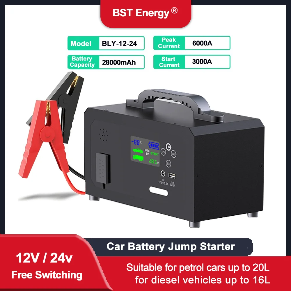 Démarreur de saut de voiture 6000A, batterie externe 28000mAh, chargeur de démarrage de voiture 12V 24V, Booster d