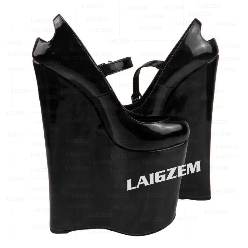 DOHBANER Frauen Sandalen 15 CM Plattform Keile 25 CM High Heels Pumps Runde Kappe Glänzende Höhe Erhöhen Schuhe Frau Große größe 43 45 48