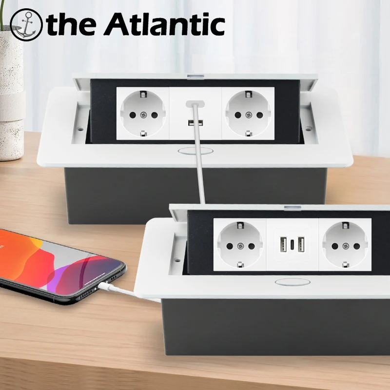 EU-Desktop-Steckdose mit USB-A-C-Einbaustecker, POP-UP-Tisch-Steckdosenleiste, versteckte Steckdose mit Arbeitsplattensteckdose Image