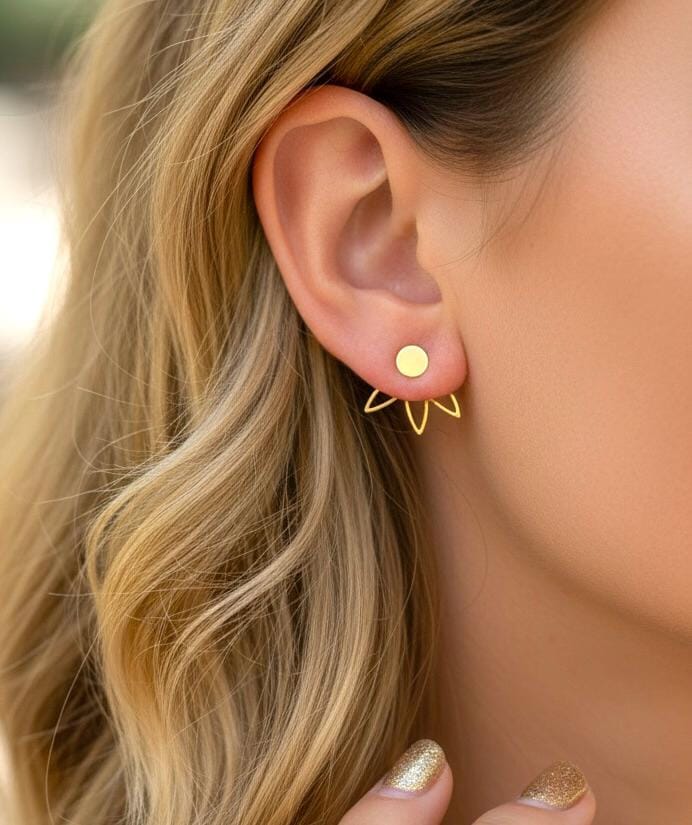 Orecchini - Fiore di loto - Placcato oro - Ear Jacket - Oro - Fronte-retro - Fronte-retro - Orecchini a perno - Cerchio - Lobo