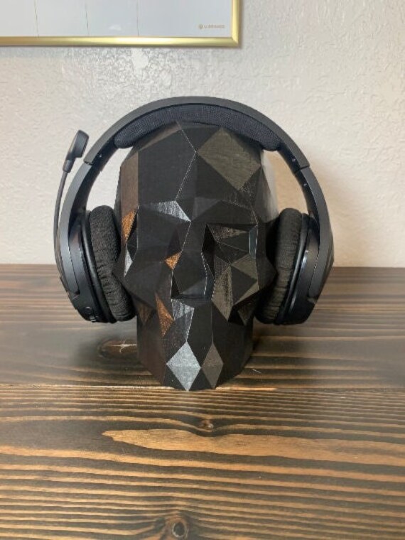 Supporto per cuffie a forma di teschio in poli basso, supporto per cuffie da gioco, supporto per cuffie, stampato in 3D con plastica