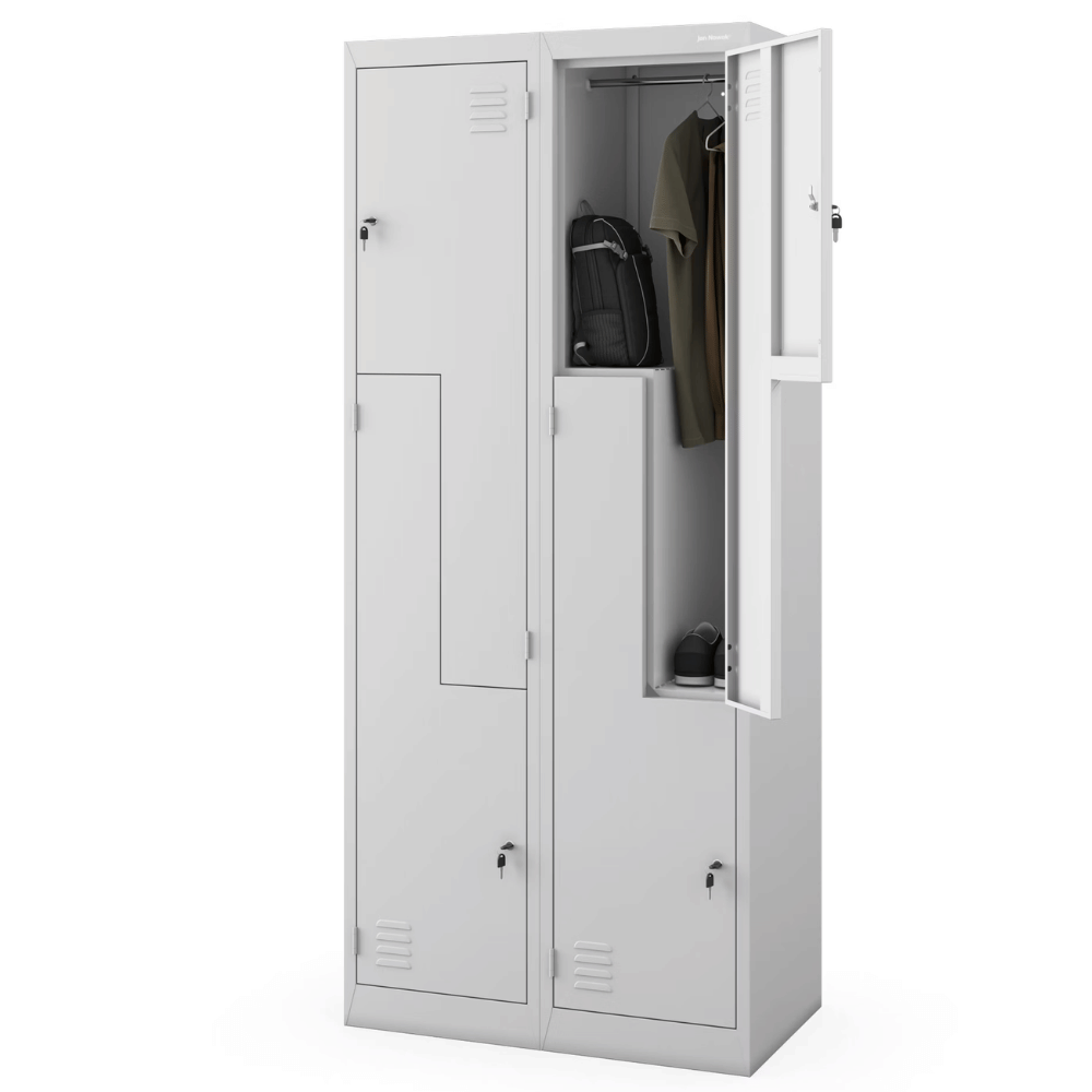 DELUKE Umkleideschrank Spind OSLO - 4 Abteile mit Lüftungsschlitze | Umkleidespind Metall Schließfachschrank Garderobenspind, 185x80x45cm Stahl Image
