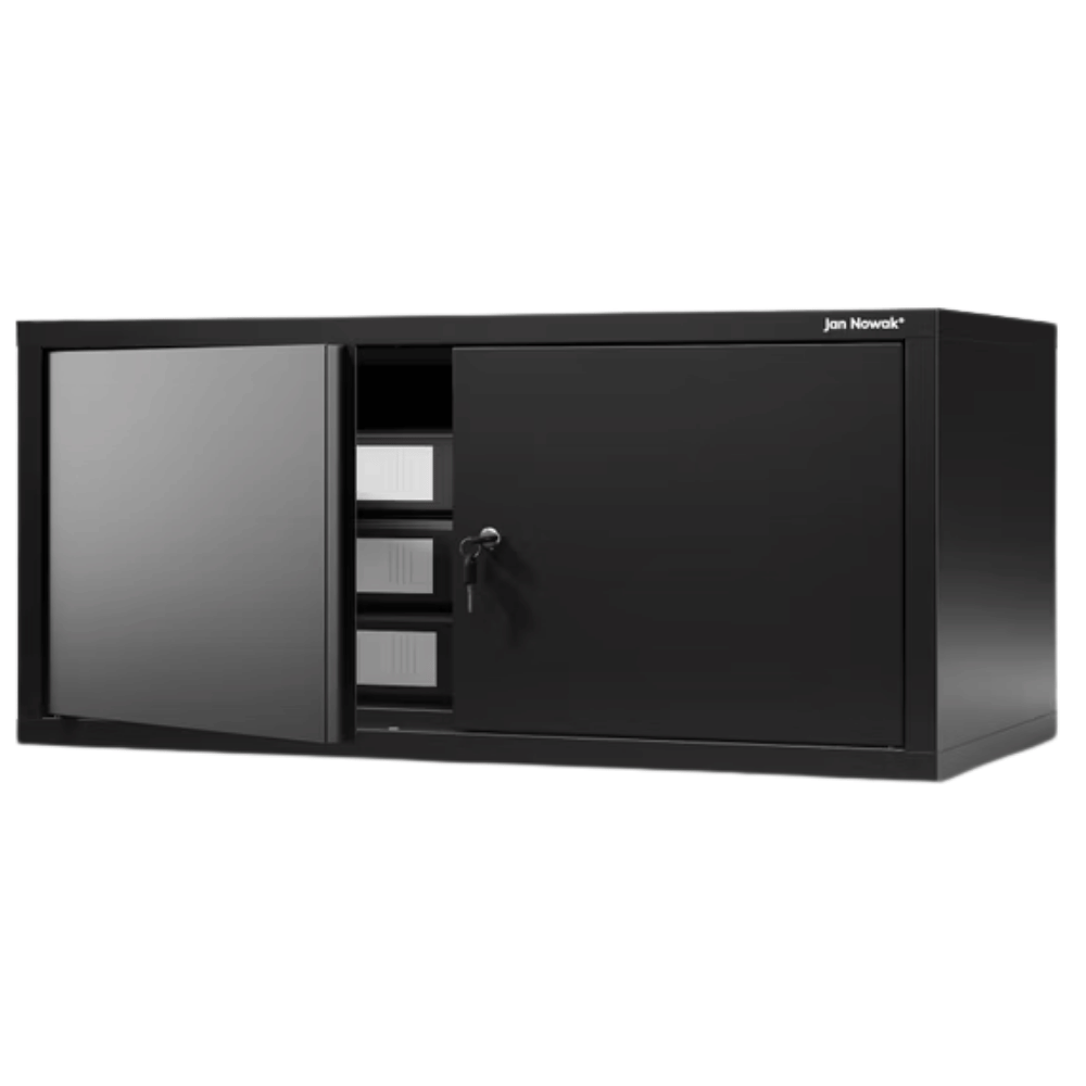 DELUKE Schrankerweiterung Aktenschrank mit 2 Flügeltüren | Zusatzschrank für Büroschrank Extraschrank Stahl klein Werkstatt, 38x80x40cm Schwarz Image