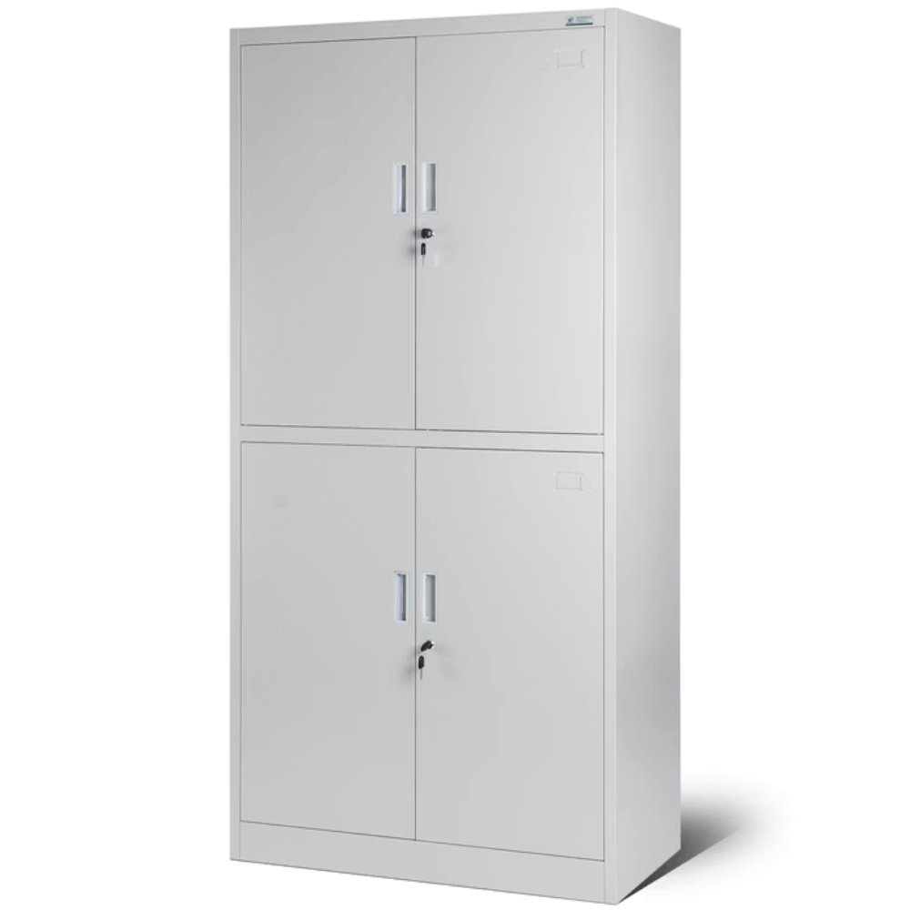 DELUKE Metallschrank abschließbar DOPLO - 4 Flügeltüren, 4 Ebenen | Aktenschrank Büroschrank aus Stahl Werkstatt Werkzeugschrank, 185x90x40cm Grau Image