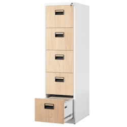 DELUKE Hängeregisterschrank abschließbar TION - 5 Schubladen mit Schloss | Aktenschrank Büroschrank aus Stahl Metallschrank, 163x46x62cm Weiß-Sonoma Eiche Image