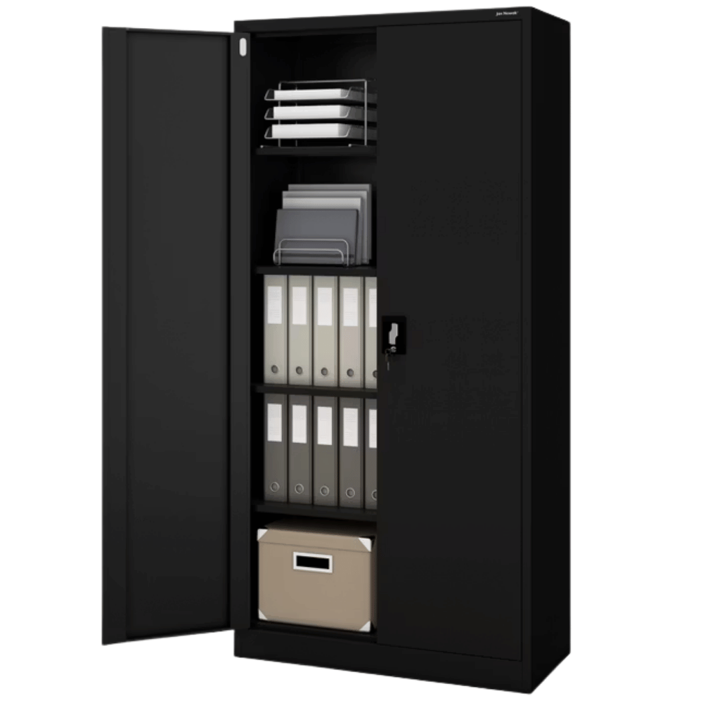 DELUKE Aktenschrank abschließbar KADO - 5 Ebenen, Flügeltüren | Metallschrank Werkstatt Büroschrank aus Stahl Werkzeugschrank, 195x90x40cm Schwarz Image