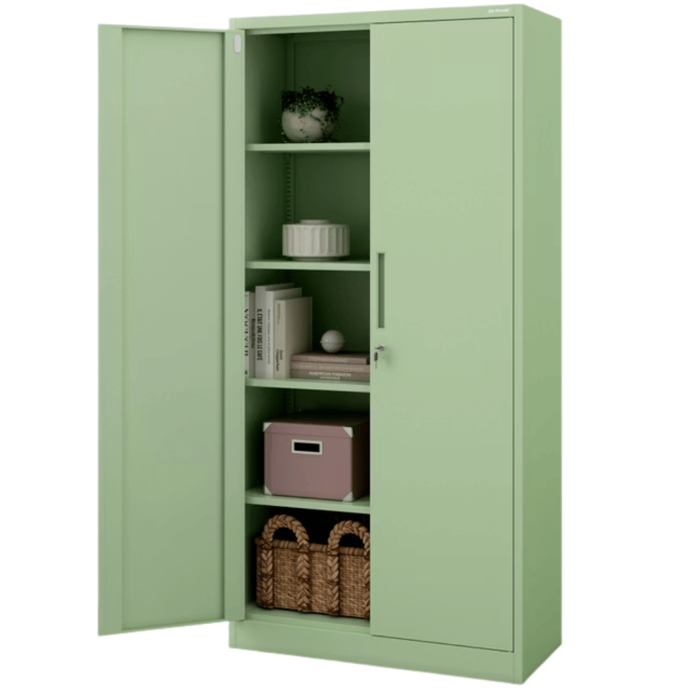 DELUKE Aktenschrank abschließbar KADO - 5 Ebenen, Flügeltüren | Metallschrank Werkstatt Büroschrank aus Stahl Werkzeugschrank, 185x90x40cm Pastellgrün Image