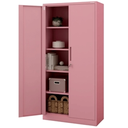 DELUKE Aktenschrank abschließbar KADO - 5 Ebenen, Flügeltüren | Metallschrank Werkstatt Büroschrank aus Stahl Werkzeugschrank, 185x90x40cm Rosa Image