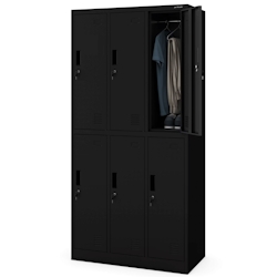 DELUKE Umkleideschrank Spind TOKIO - 6 Abteile, Etikettenhalter Lüftungsschlitze | Umkleidespind Schließfachschrank Garderobenspind, 185x90x45cm Schwarz Image