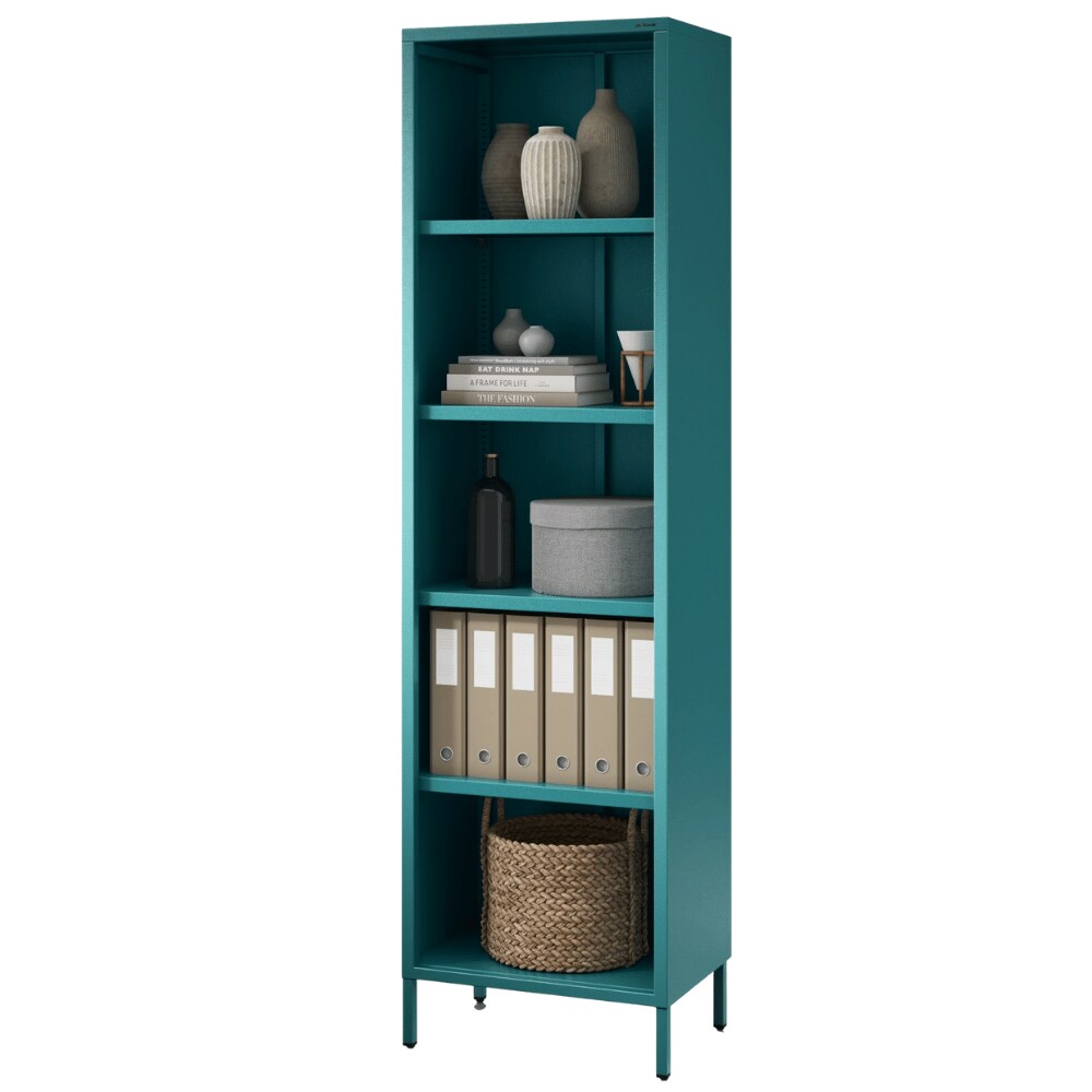 DELUKE Bücherregal Metall CLIEN - 5 Ebenen, Industrie-Design | Standregal Stahl Metallregal Büro Wohnzimmer Arbeitszimmer, 180x50x35cm Türkis Image
