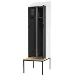DELUKE Umkleideschrank Spind mit Sitzbank BARCA - 2 Abteile | Umkleidespind Metall Schließfachschrank Kleiderspind, 229,5x60x85cm Grau-Anthrazit Image
