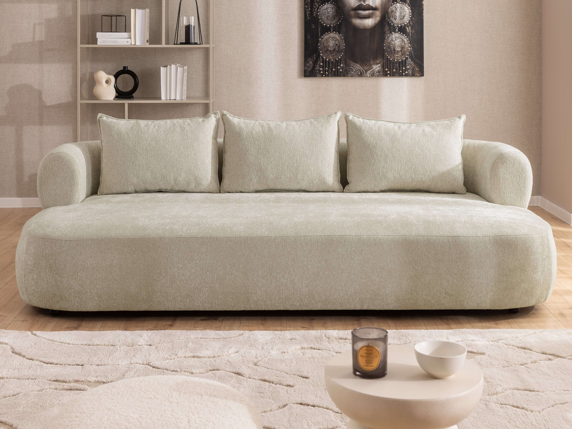 Big-Sofa HOME AFFAIRE "LUSSAC 4-Sitzer Design-Sofa mit Zierkissen, Maße B/T/H: 242/123/78 cm", creme, B:242cm H:78cm T:122,5cm, 100% Polyester, Sofas, Big-Sofa, hoher Sitzkomfort und modernes Design, Sofa ohne Bettfunktion