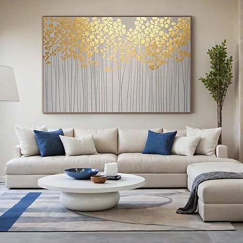 Minimalistisches Ölgemälde eines goldenen Baumes auf Leinwand, großes Wandbild, originelle abstrakte Kunst, individuelle Anfertigung, goldene Wanddekoration, Wohnzimmerdekoration Image