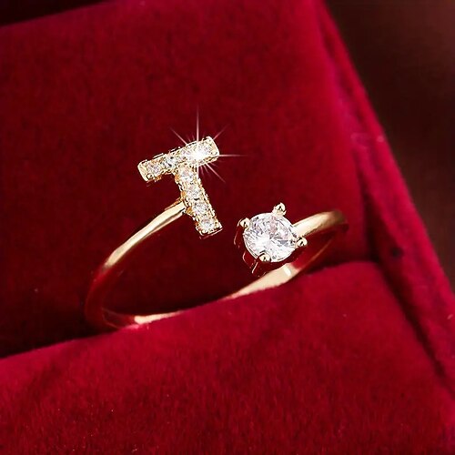 1 Stück Ring For Damen Kubikzirkonia Klar Täglich Geschenk Ferien Kupfer Buchstabe Image