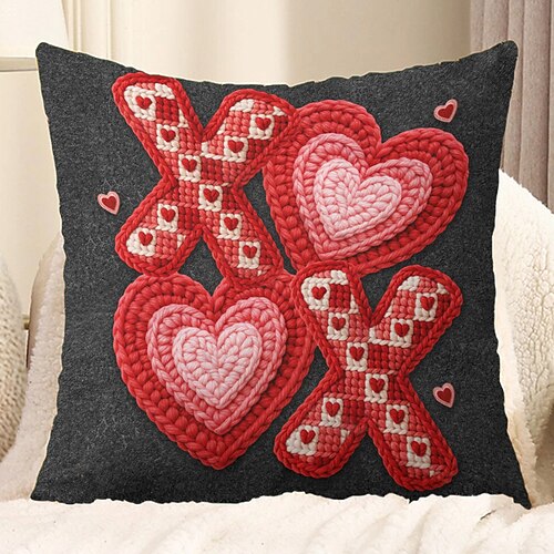 Valentinstag-Kissenbezug mit 2D-Flachdruck, rotes Herz von Pfeil getroffen, romantisches Valentinstagsgeschenk, dekorativer Kissenbezug für Sofa, Bett oder Stuhl Image
