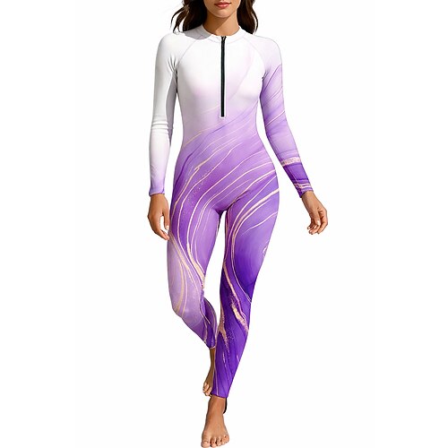 Damen Anti UV Shirt Ganzkörper-Bademode Diveskin-Anzug Farbverlauf Frontreißverschluss UPF50 Schnelltrocknend Hohe Elastizität Langarm Bademode Surfen Tauchen Schnorcheln Sommer Image
