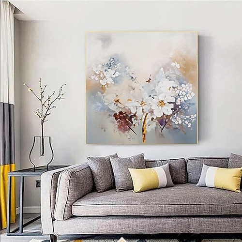 Handgemaltes Ölgemälde mit neuem Strukturdesign, weiße Blume, großes Original-Ölgemälde mit weißer Blume auf Leinwand Image