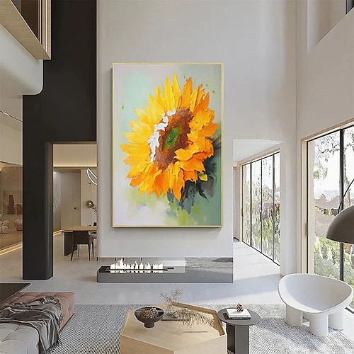 Ölgemälde, handgemalt, farbenfrohe Sonnenblumen auf Leinwand, farbenfrohe Blumenbilder, Wandkunst, Sonnenblumen-Leinwandkunst, farbenfrohe Kunst, Blumenmalerei Image