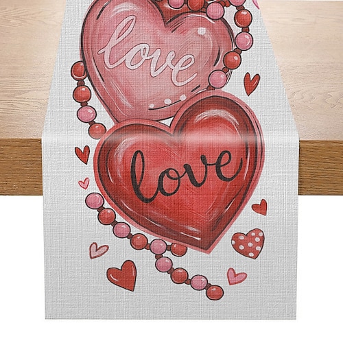 Tischläufer mit Herz- und Buchstabenmuster zum Valentinstag, rutschfest, fusselfrei, perfekt für festliche Stimmung, Wohnzimmer, Couchtischdekoration, Valentinstags-Tischdekoration Image