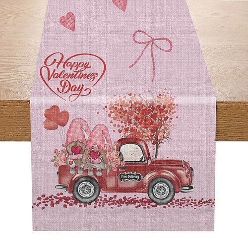 Tischläufer mit Herz- und Buchstabenmuster zum Valentinstag, rutschfest, fusselfrei, perfekt für festliche Stimmung, Wohnzimmer, Couchtischdekoration, Valentinstags-Tischdekoration Image