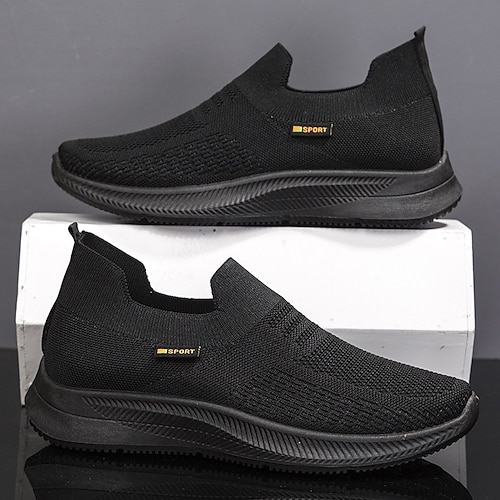 Schwarze Herren-Sneaker zum Hineinschlüpfen aus Strick, leichte und bequeme Freizeitschuhe, perfekt für Alltag, Fitnessstudio und Freizeitaktivitäten, trendige Schuhe für Männer