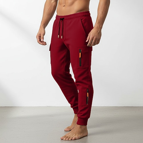 Herren Cargo-Hosen Jogginghose Hose Shorts Kordelzug Tasche Elastischer Bund Einfach Komfort Volle Länge Lässig Täglich Outdoor Mode Ethno-Stil Blau Schwarz Dehnbar Image