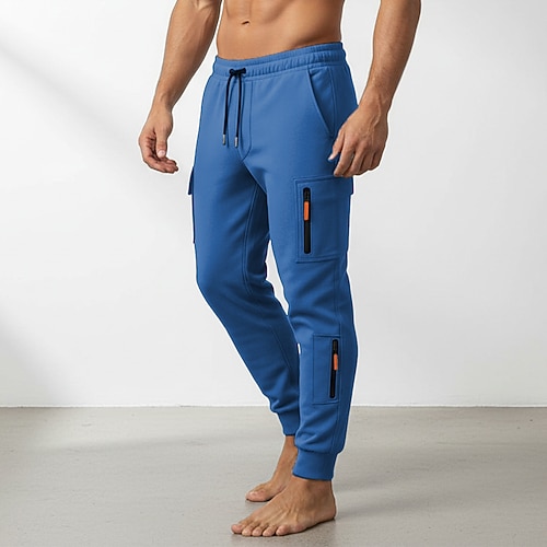 Herren Cargo-Hosen Jogginghose Hose Shorts Kordelzug Tasche Elastischer Bund Einfach Komfort Volle Länge Lässig Täglich Outdoor Mode Ethno-Stil Blau Schwarz Dehnbar Image