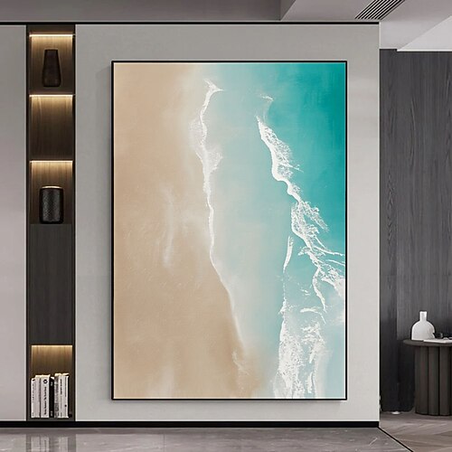 Handgemaltes Ölgemälde einer Meereswelle in blauem Impasto-Stil, abstrakte Meereskunst, moderne Küsten-Wohnzimmerdekoration, großes Naturwellen-Kunstwerk Image