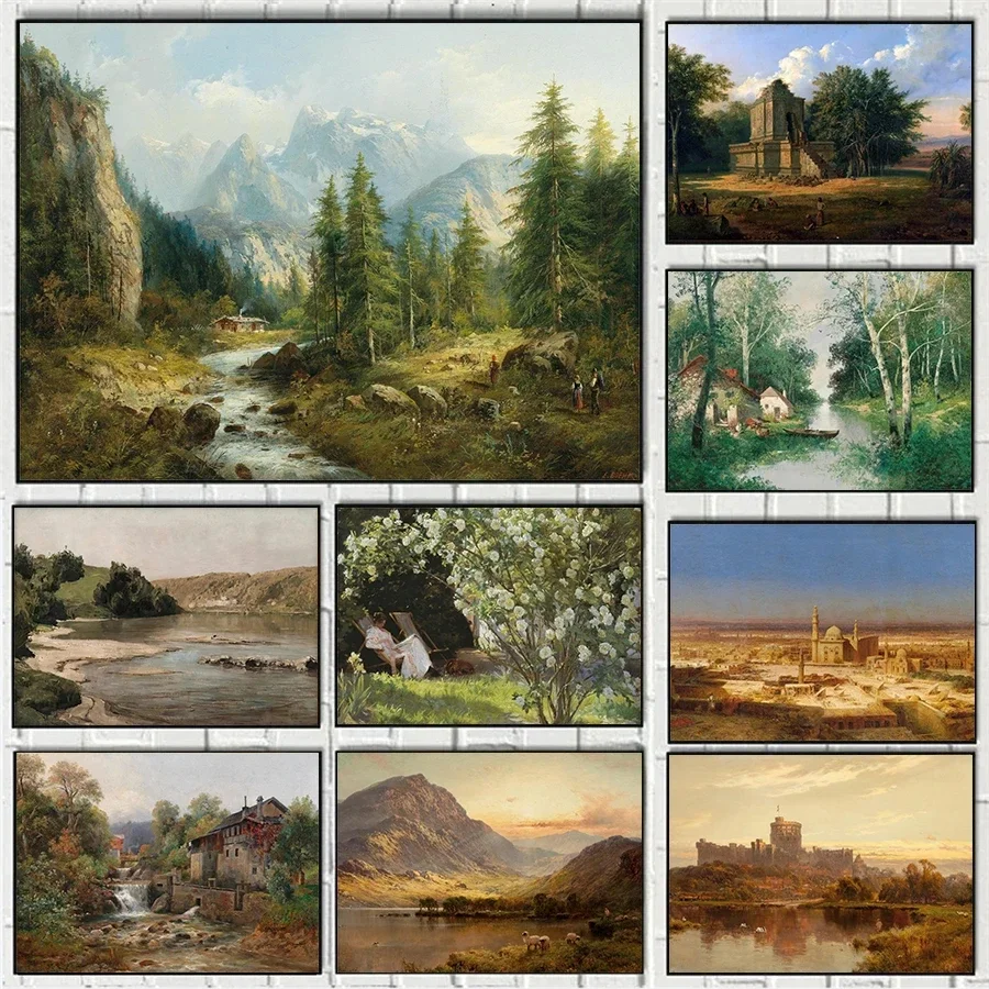 Ländliche natürliche Landschaft Wald Weizen Feld Frühling und Herbst klassische Poster Leinwand Gemälde Wand Kunst Bilder Home Decor