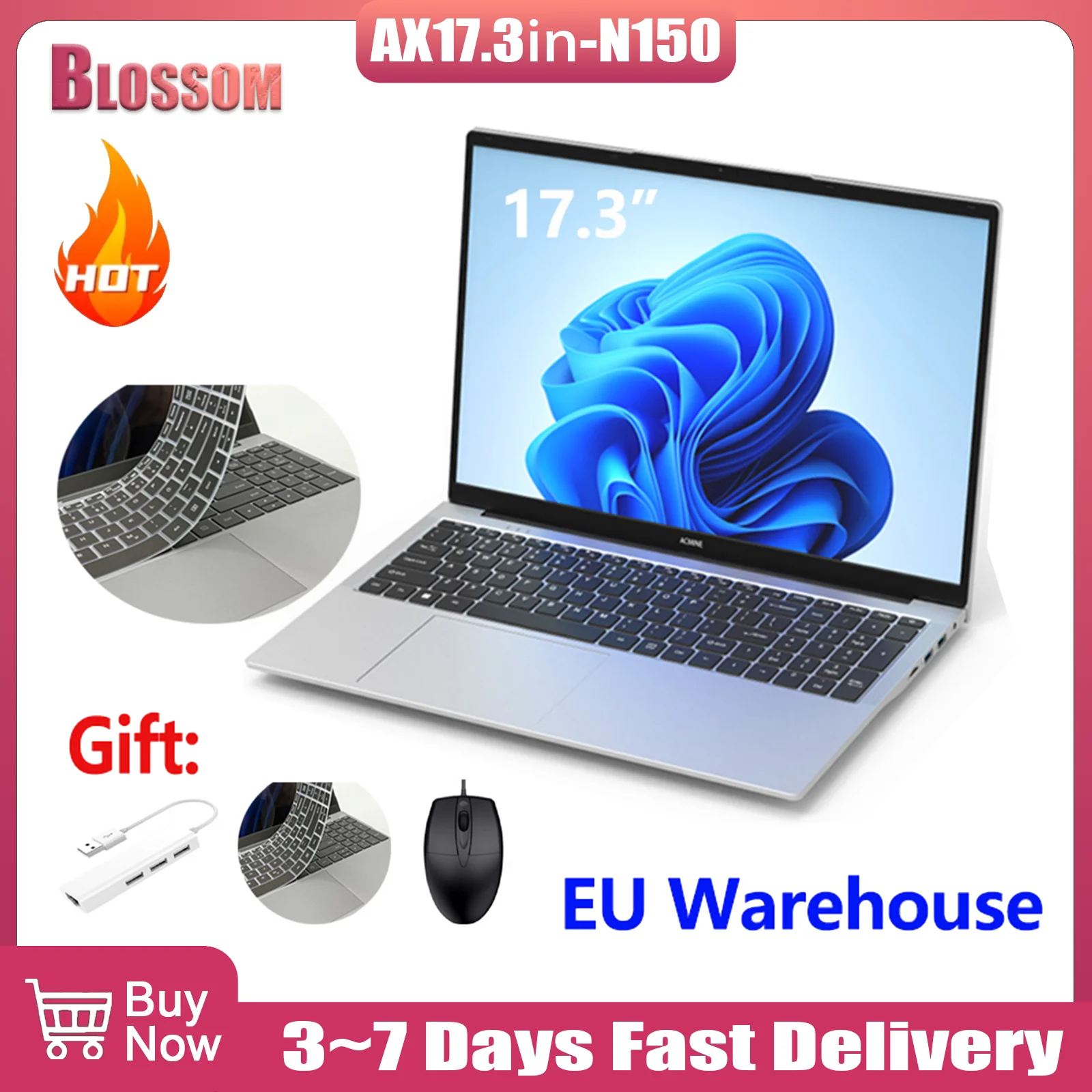 2025 Neuer 17,3-Zoll-N150-Laptop, 16 GB RAM, GB SSD, tragbares Intel-Notebook, Lichtrabatt, Griffbrett, Fingerabdruck, Windows 11 Pro Image